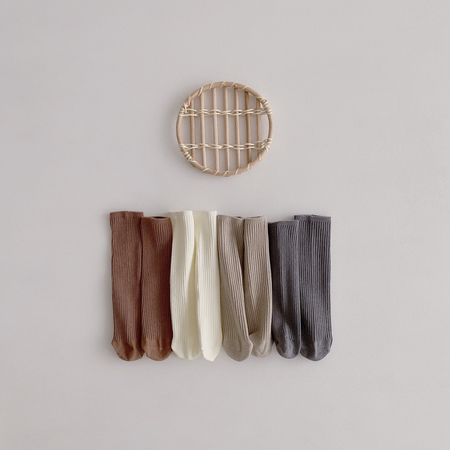 Girls Solid Color Muslin&Ribbed Accessories Socks