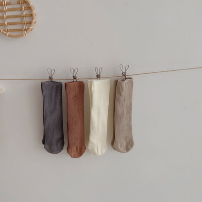Girls Solid Color Muslin&Ribbed Accessories Socks