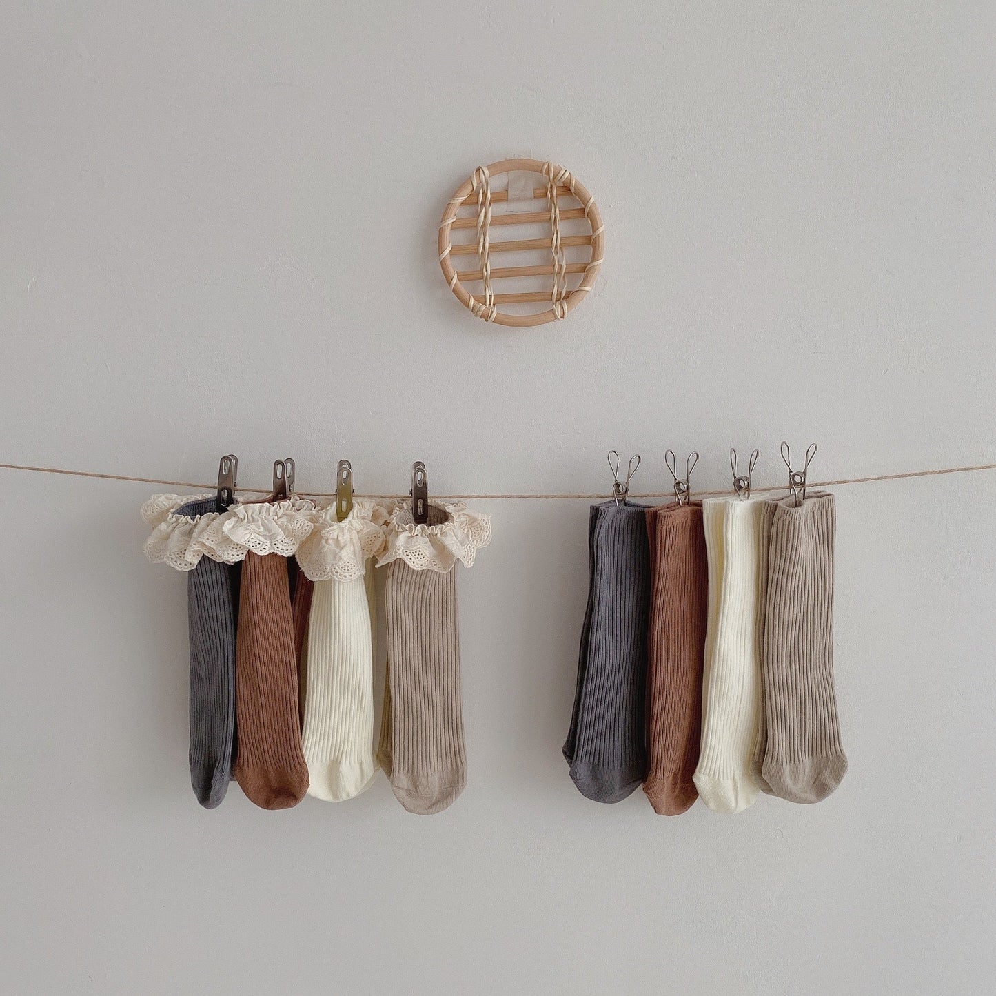 Girls Solid Color Muslin&Ribbed Accessories Socks