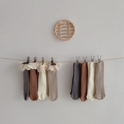 Girls Solid Color Muslin&Ribbed Accessories Socks