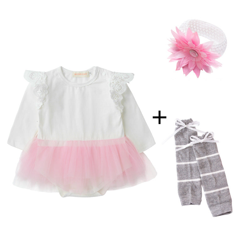 Baby Girls Solid Color Rompers And Accessories Headwear Socks Wholesale 220616226