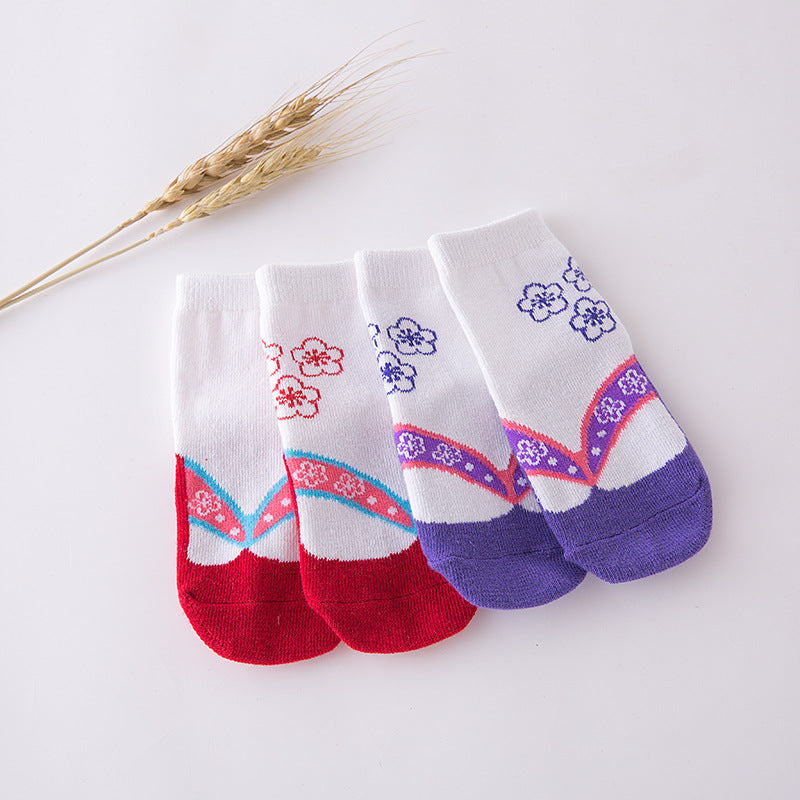 Baby Kid Girls Boys Color-blocking Flower Bow Socks
