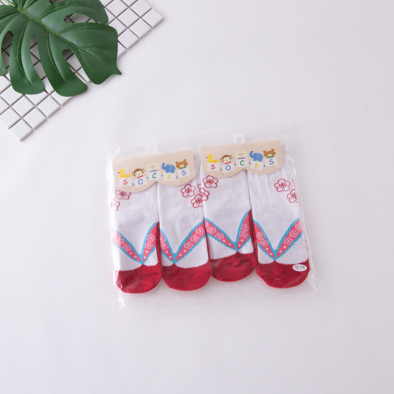 Baby Kid Girls Boys Color-blocking Flower Bow Socks