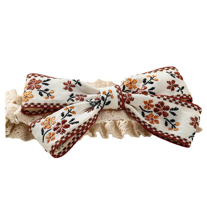 Girls Flower Bow Lace Embroidered Accessories Headwear