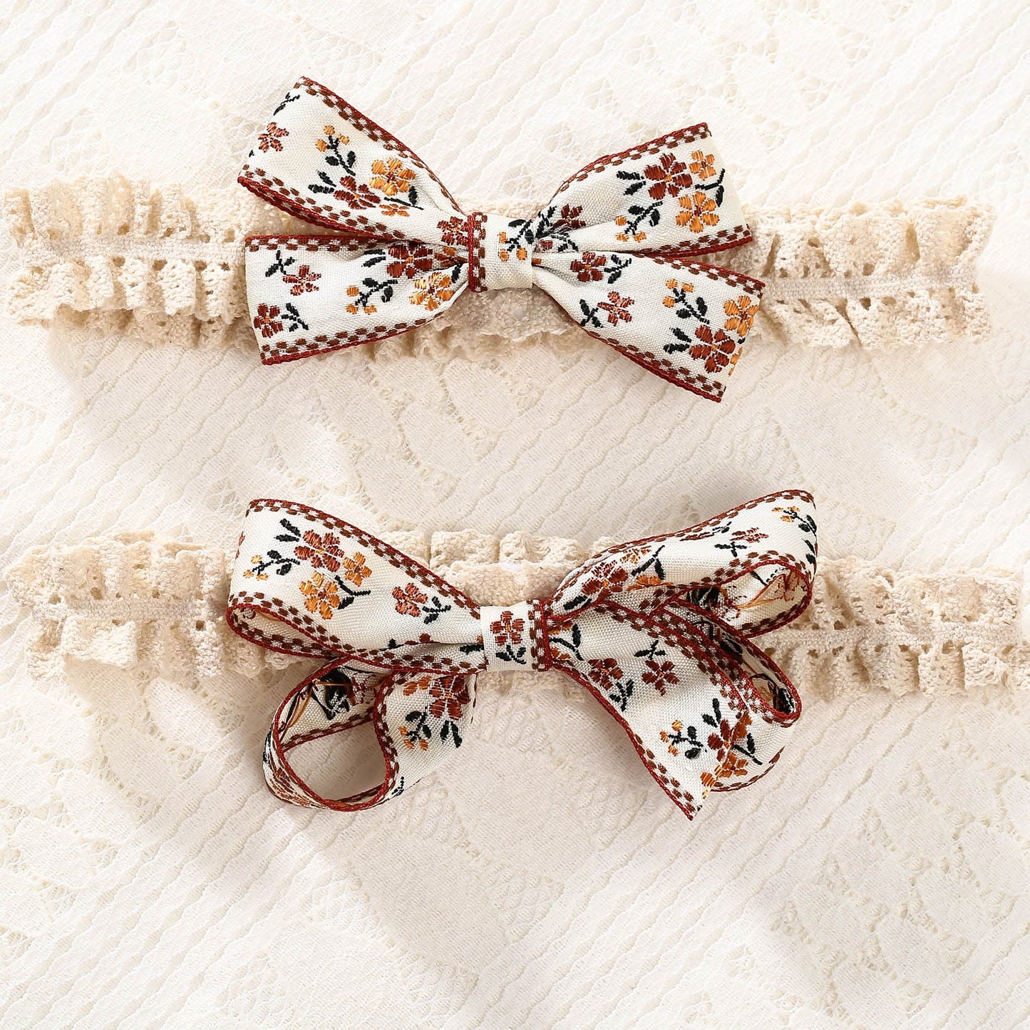 Girls Flower Bow Lace Embroidered Accessories Headwear