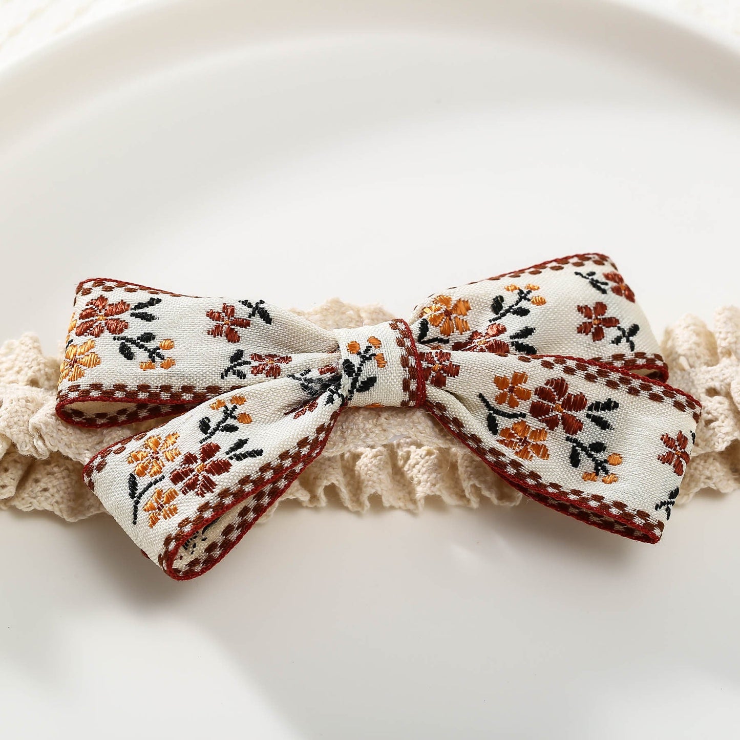 Girls Flower Bow Lace Embroidered Accessories Headwear