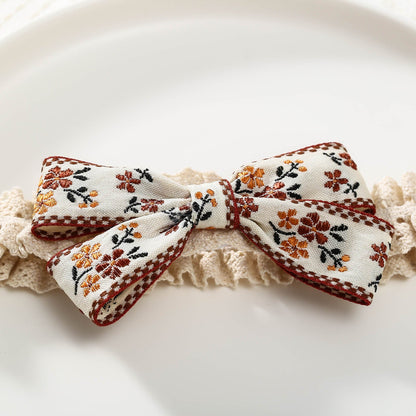 Girls Flower Bow Lace Embroidered Accessories Headwear