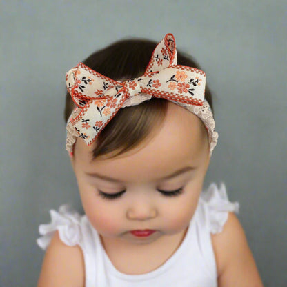 Girls Flower Bow Lace Embroidered Accessories Headwear