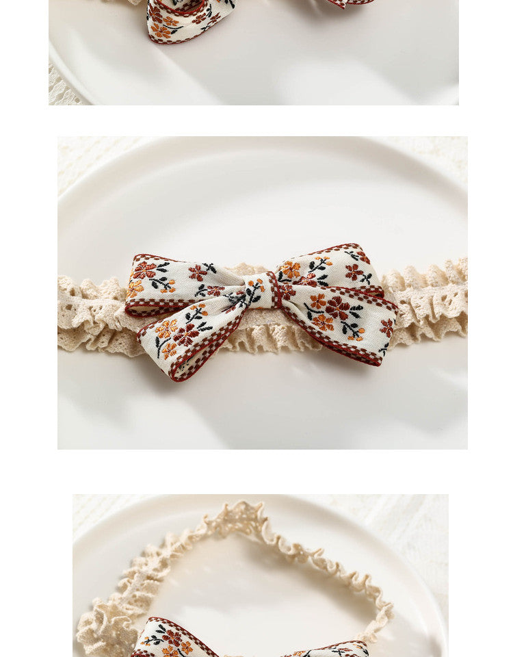 Girls Flower Bow Lace Embroidered Accessories Headwear