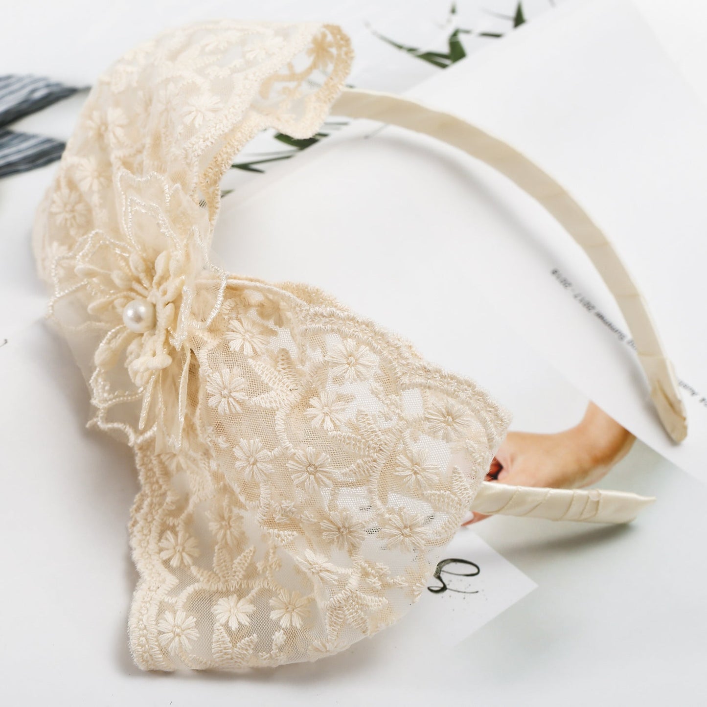 Kid Girls Solid Color Flower Bow Lace Headwear