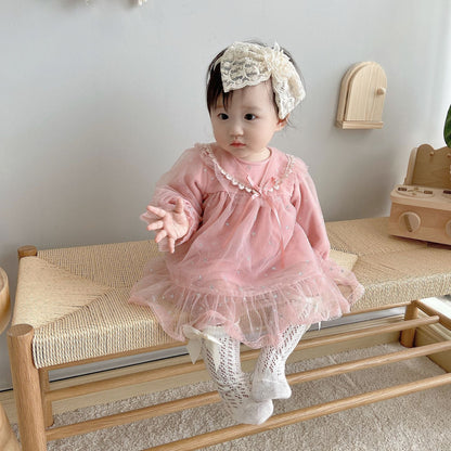 Kid Girls Solid Color Flower Bow Lace Headwear