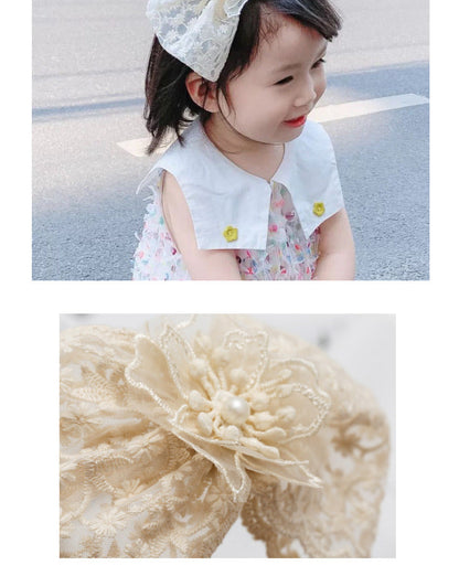 Kid Girls Solid Color Flower Bow Lace Headwear