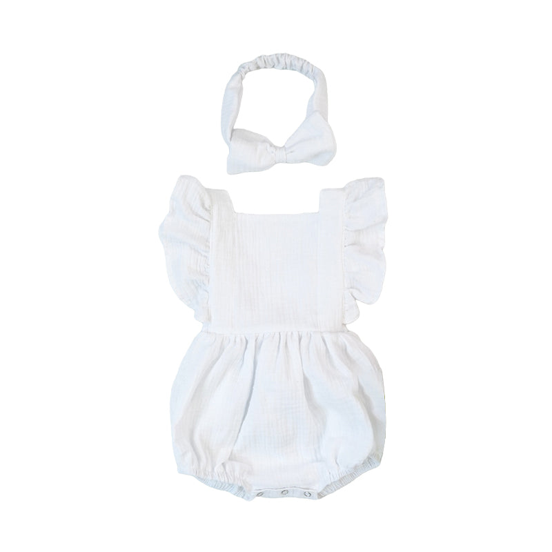 Baby Girls Solid Color Rompers Accessories Headwear