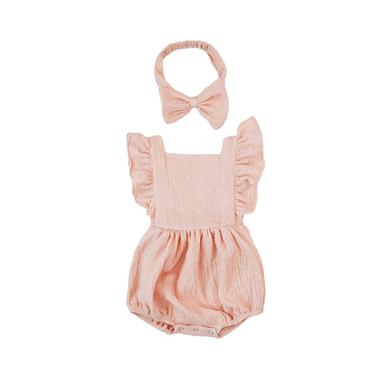 Baby Girls Solid Color Rompers Accessories Headwear