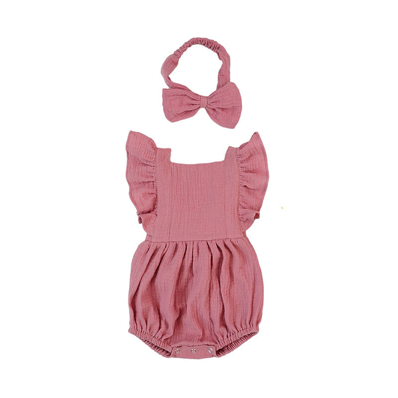 Baby Girls Solid Color Rompers Accessories Headwear