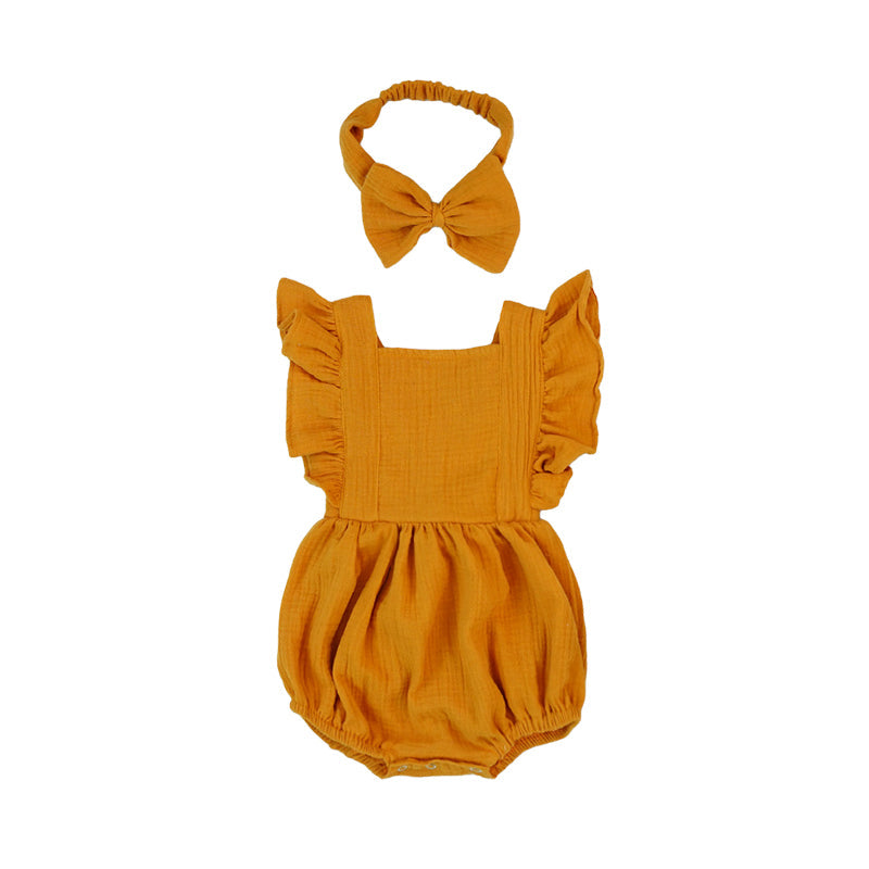 Baby Girls Solid Color Rompers Accessories Headwear
