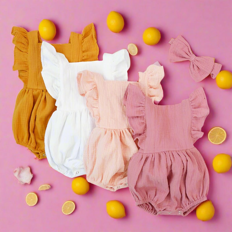 Baby Girls Solid Color Rompers Accessories Headwear