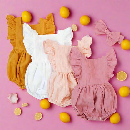 Baby Girls Solid Color Rompers Accessories Headwear