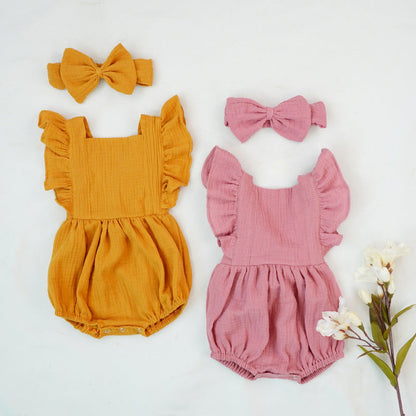 Baby Girls Solid Color Rompers Accessories Headwear