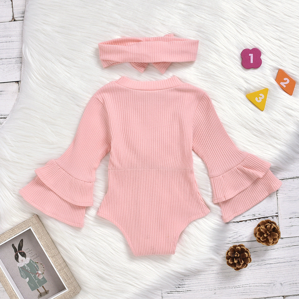 Baby Girls Solid Color Bow Muslin&Ribbed Rompers Accessories Headwear Wholesale 22062214