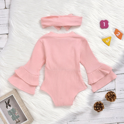 Baby Girls Solid Color Bow Muslin&Ribbed Rompers Accessories Headwear Wholesale 22062214
