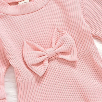Baby Girls Solid Color Bow Muslin&Ribbed Rompers Accessories Headwear Wholesale 22062214