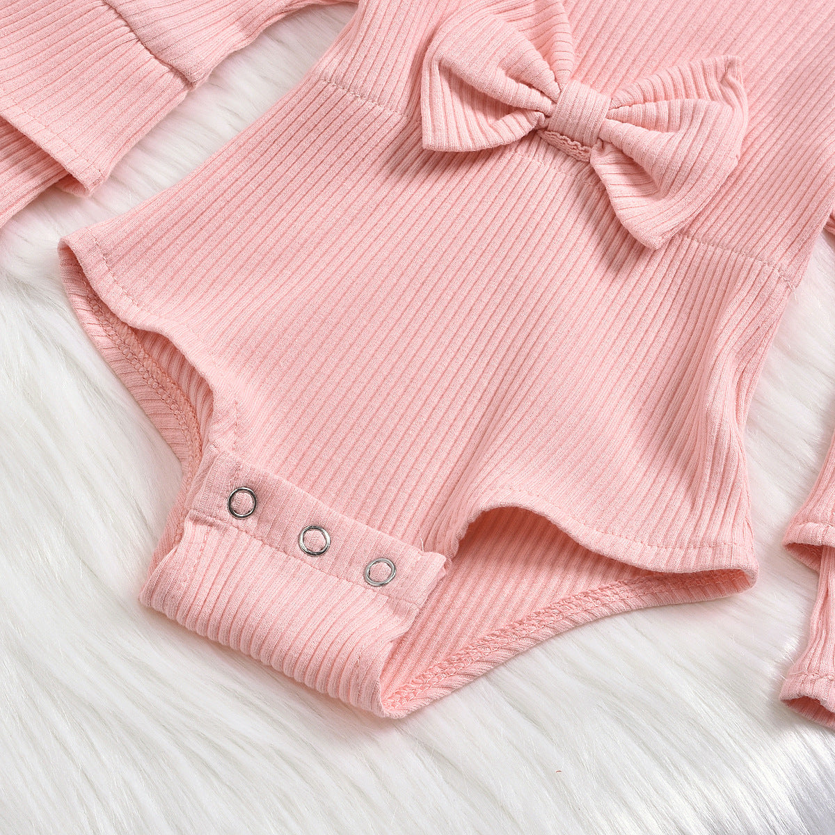 Baby Girls Solid Color Bow Muslin&Ribbed Rompers Accessories Headwear Wholesale 22062214