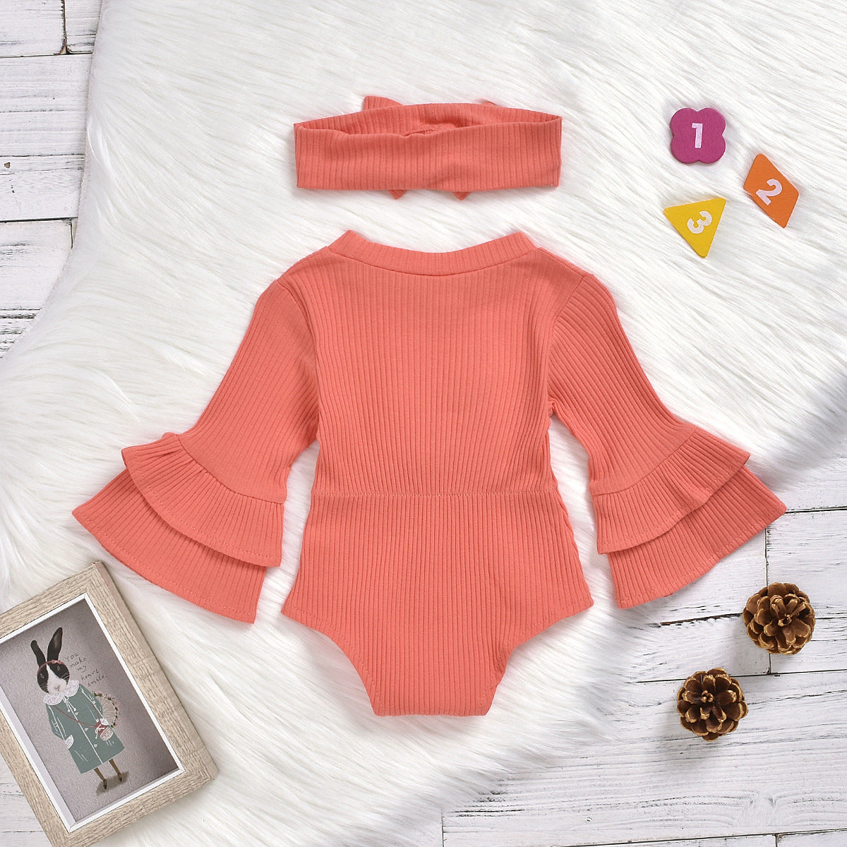 Baby Girls Solid Color Bow Muslin&Ribbed Rompers Accessories Headwear Wholesale 22062214