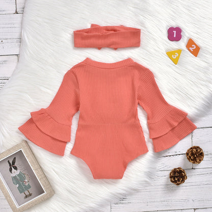 Baby Girls Solid Color Bow Muslin&Ribbed Rompers Accessories Headwear Wholesale 22062214