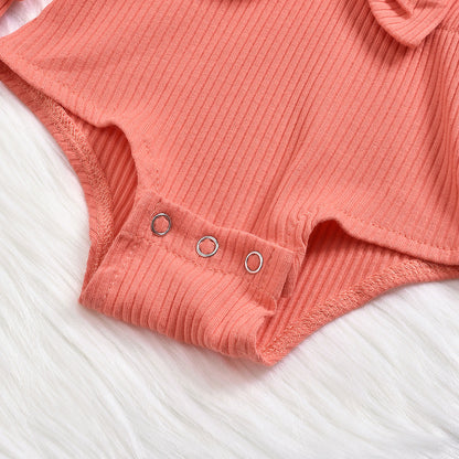 Baby Girls Solid Color Bow Muslin&Ribbed Rompers Accessories Headwear Wholesale 22062214
