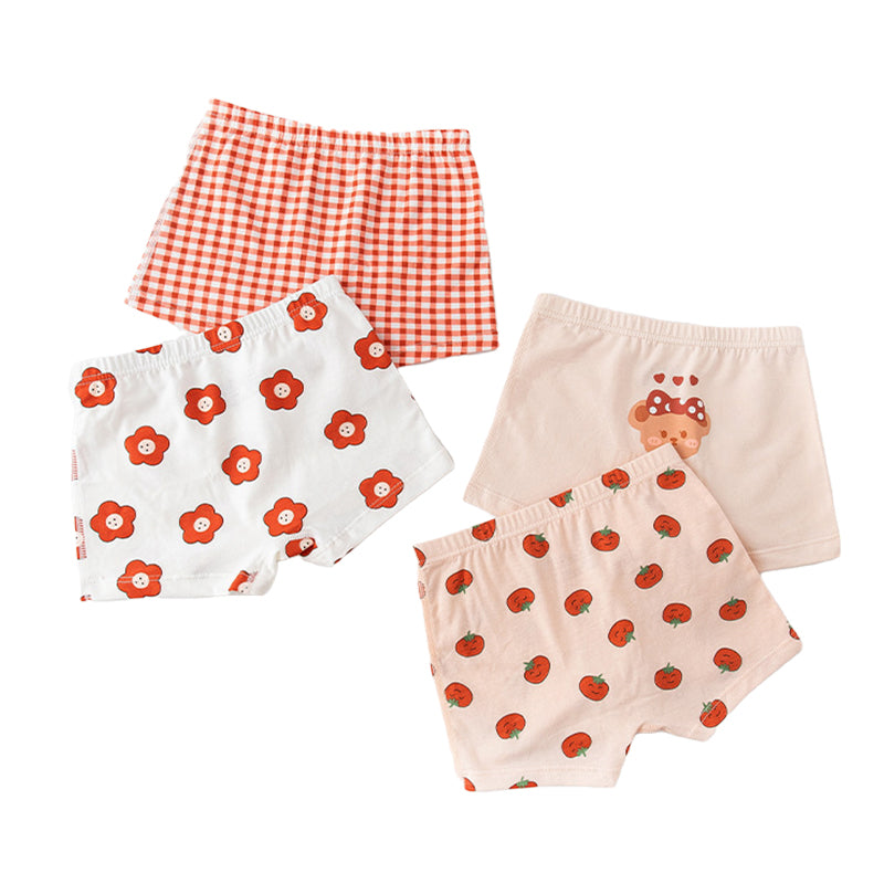 4 Pieces Baby Kid Girls Flower Fruit Cartoon Underwears