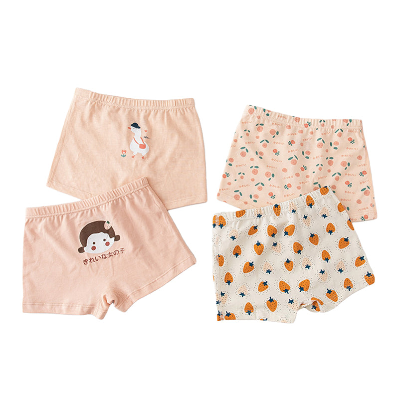 4 Pieces Baby Kid Girls Flower Fruit Cartoon Underwears
