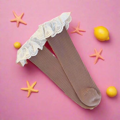 Baby Kid Girls Solid Color Muslin&Ribbed Socks