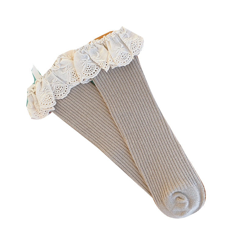 Baby Kid Girls Solid Color Muslin&Ribbed Socks