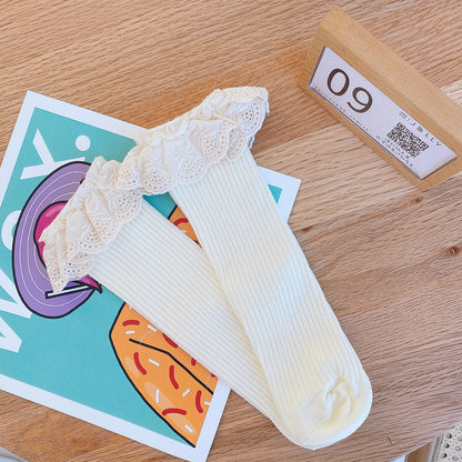 Baby Kid Girls Solid Color Muslin&Ribbed Socks