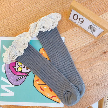Baby Kid Girls Solid Color Muslin&Ribbed Socks