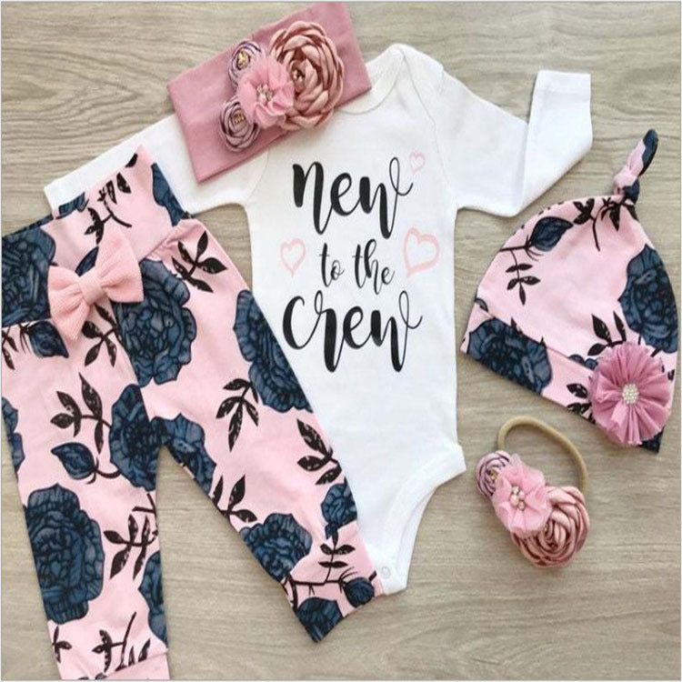 4 Pieces Set Baby Girls Pants Bow Headwear And Hats