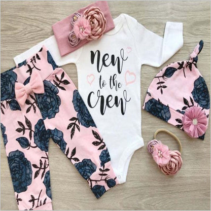 4 Pieces Set Baby Girls Pants Bow Headwear And Hats