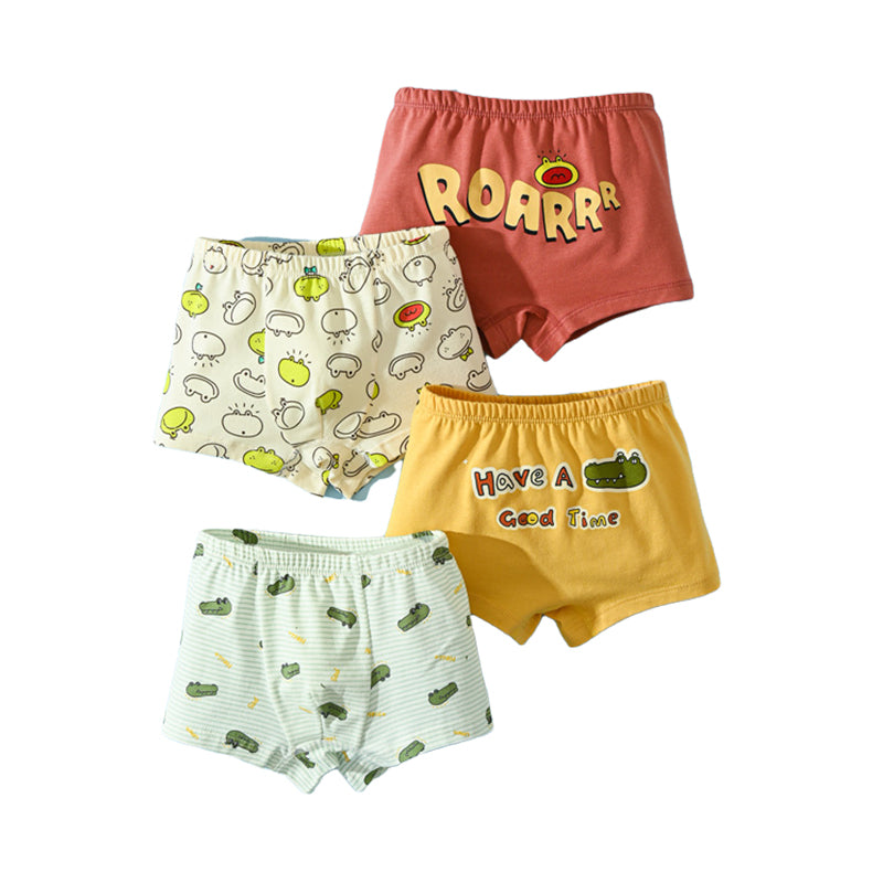 4 Pieces Baby Kid Boys Striped Cartoon Plant Underwears