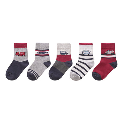 5 Pairs Baby Kid Boys Striped Car Accessories Socks