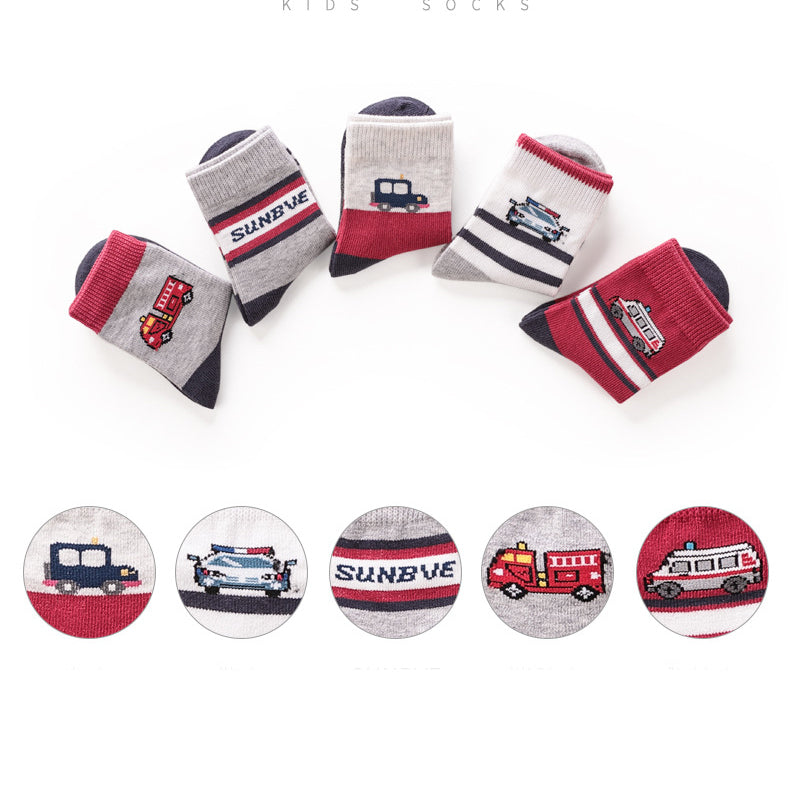 5 Pairs Baby Kid Boys Striped Car Accessories Socks
