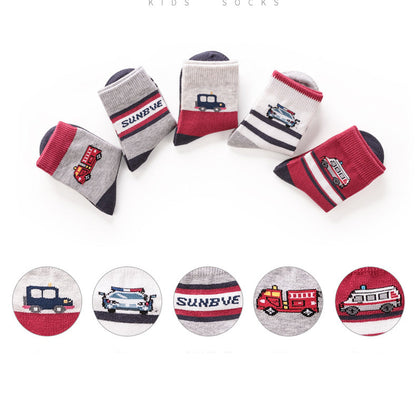 5 Pairs Baby Kid Boys Striped Car Accessories Socks