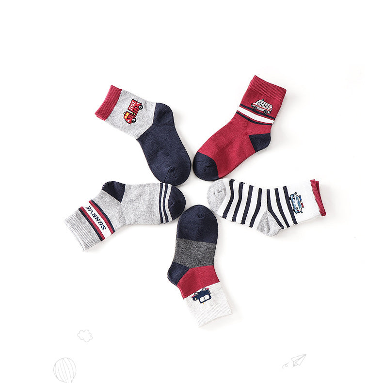 5 Pairs Baby Kid Boys Striped Car Accessories Socks