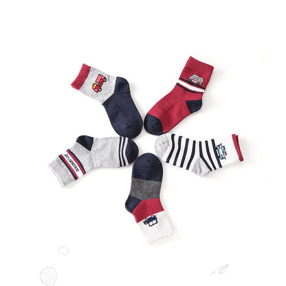 5 Pairs Baby Kid Boys Striped Car Accessories Socks