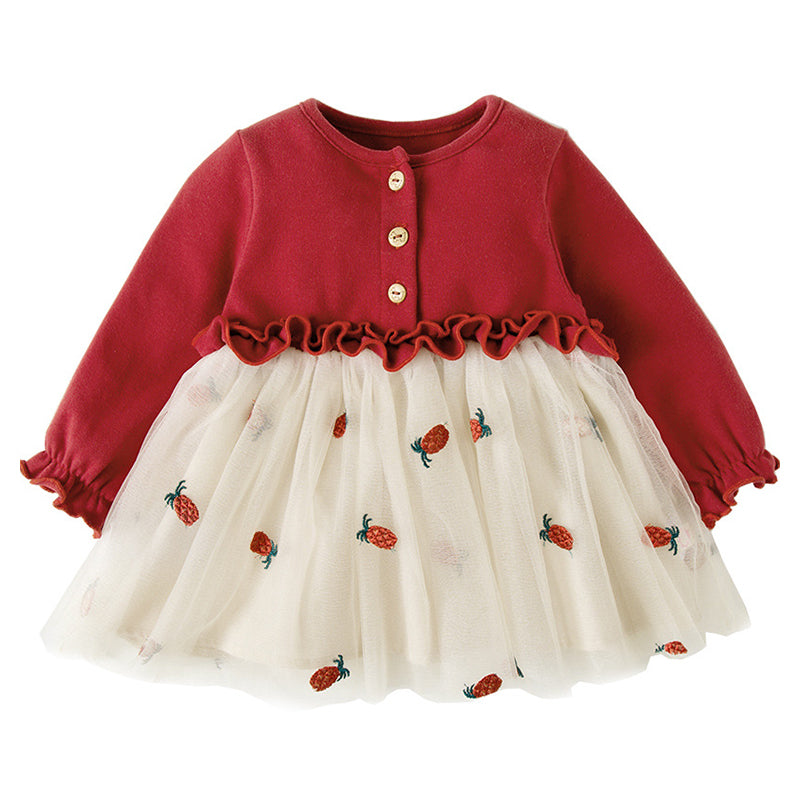 Baby Kid Girls Color-blocking Fruit Dresses And Solid Color Bow Accessories Socks Wholesale 22081106