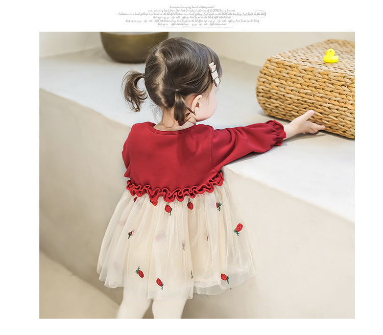 Baby Kid Girls Color-blocking Fruit Dresses And Solid Color Bow Accessories Socks Wholesale 22081106
