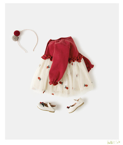 Baby Kid Girls Color-blocking Fruit Dresses And Solid Color Bow Accessories Socks Wholesale 22081106