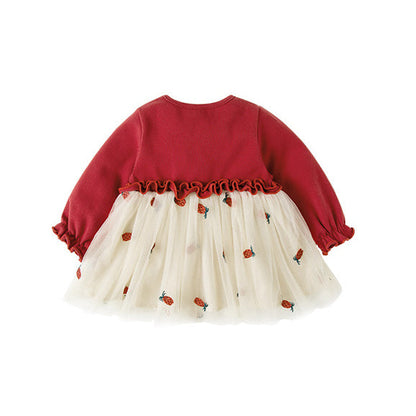 Baby Kid Girls Color-blocking Fruit Dresses And Solid Color Bow Accessories Socks Wholesale 22081106