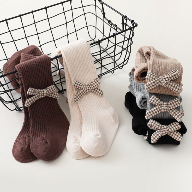 Baby Kid Girls Bow Muslin&Ribbed Accessories Socks Wholesale 220831176