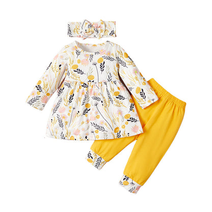 3 Pieces Set Baby Kid Girls Tops And Pants And Bow Headwear